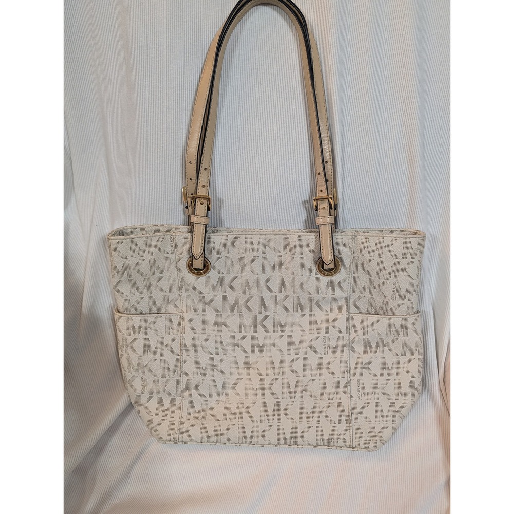 Michael Kors Jet Set Item Tote Bag Vanilla Signature Logo 30S11TTT4B Gold Tone